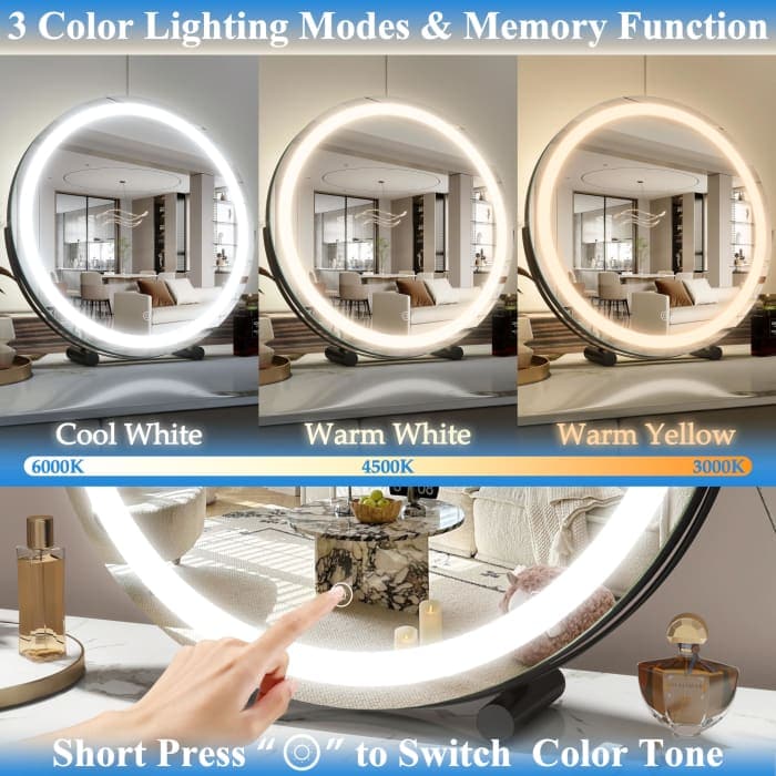 45cm Large Makeup Desk Mirror Lights Round Led Makeup Make