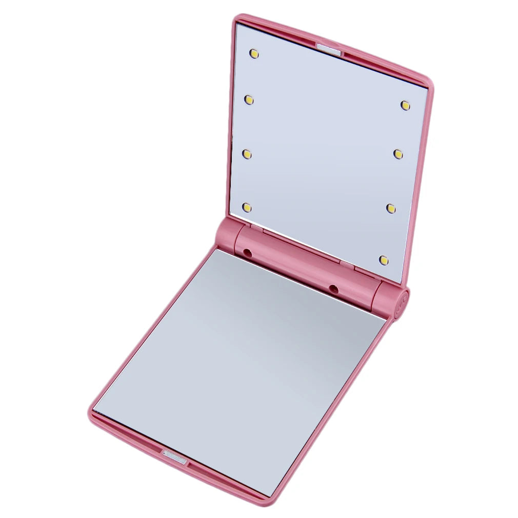 Hand Folding Portable Compact Makeup Mirror With 8 Led