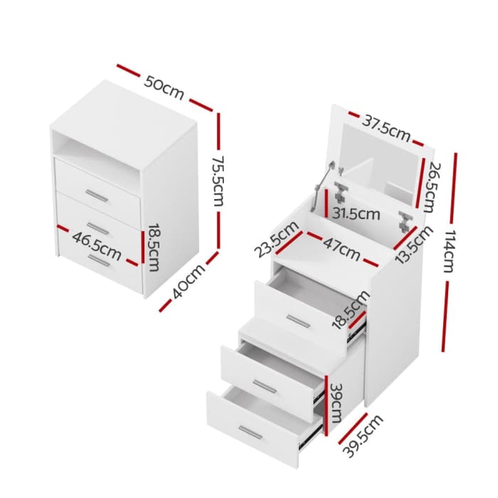 Artiss 2-in-1 Dressing Table Stool Set Bedside Table White