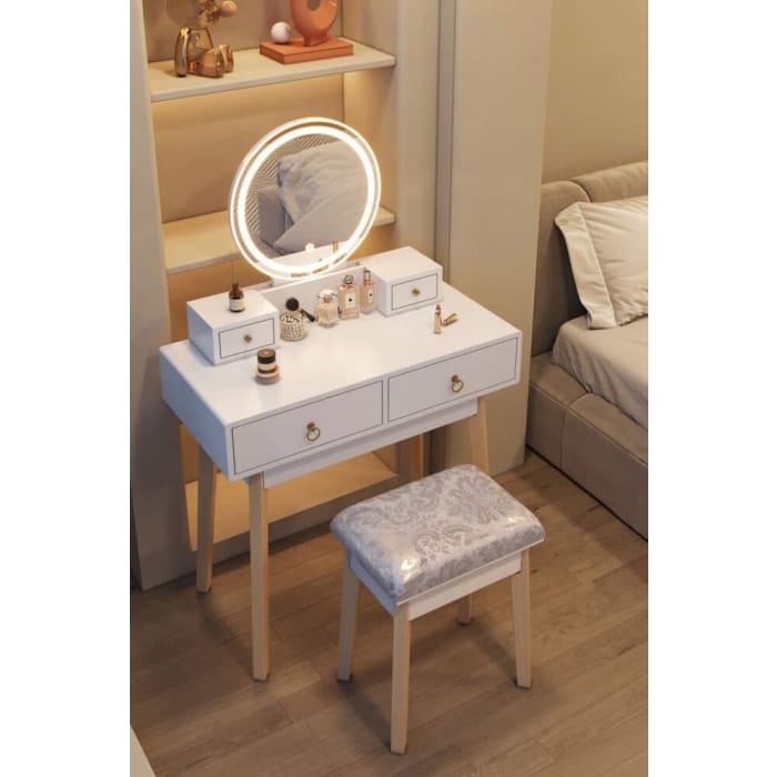 Dressing Vanity Table Stool Set With Make-up Led Lighted