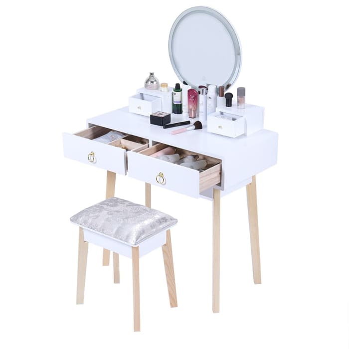 Dressing Vanity Table Stool Set With Make - up Led Lighted