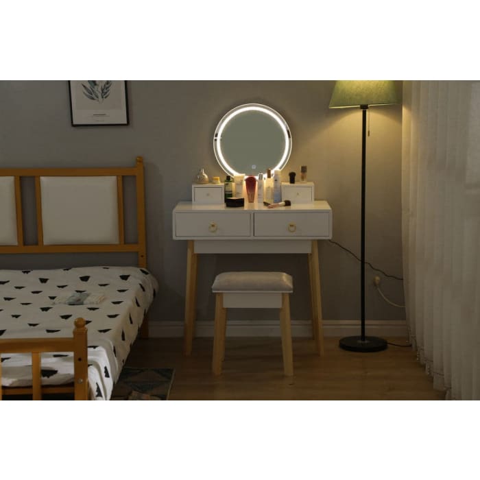 Dressing Vanity Table Stool Set With Make-up Led Lighted