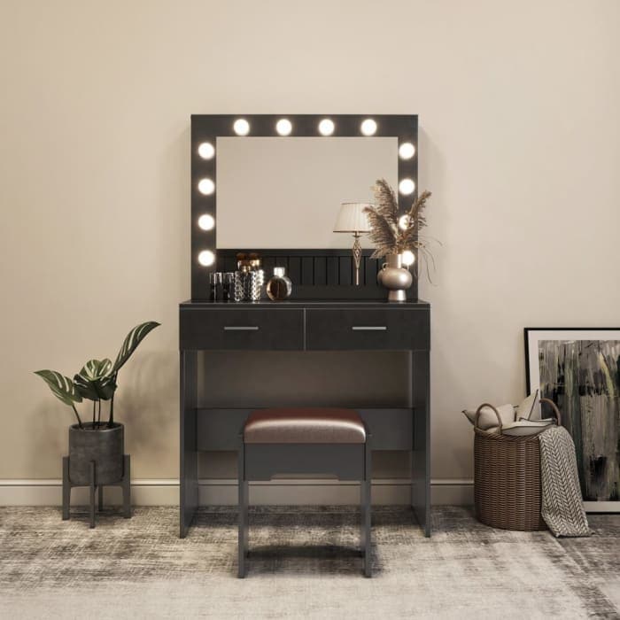 Fidel Vanity Set With Cushioned Stool And Lighted Mirror-