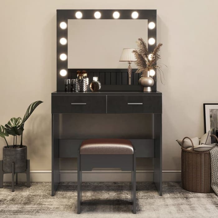 Fidel Vanity Set With Cushioned Stool And Lighted Mirror-