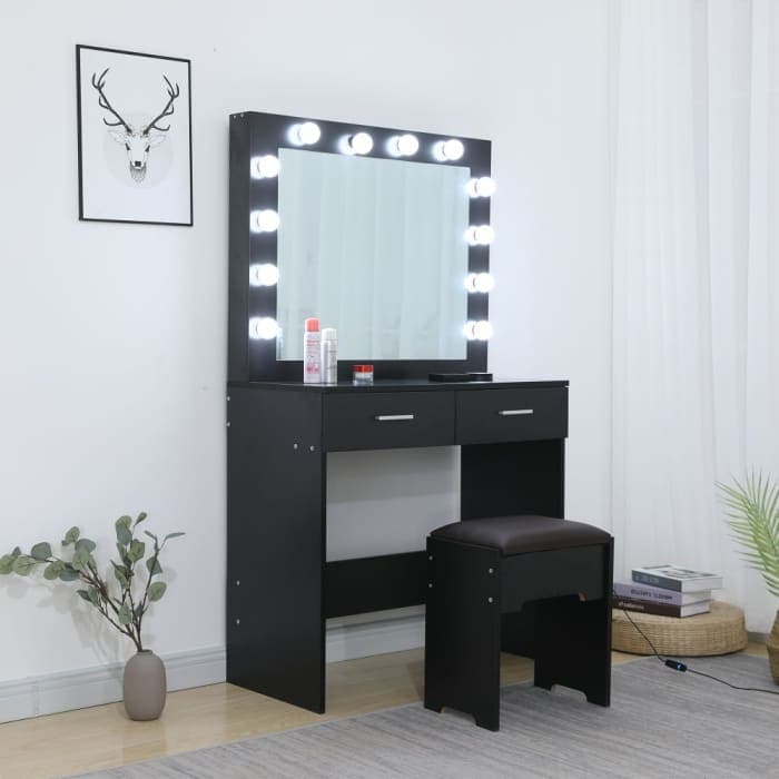 Fidel Vanity Set With Cushioned Stool And Lighted Mirror-