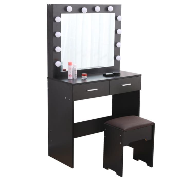 Fidel Vanity Set With Cushioned Stool And Lighted Mirror-