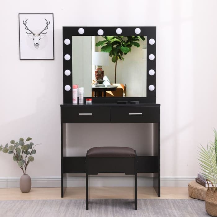 Fidel Vanity Set With Cushioned Stool And Lighted Mirror-