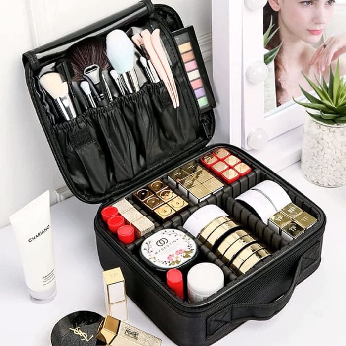 Gominimo Travel Makeup Bag With Adjustable Dividers (black)