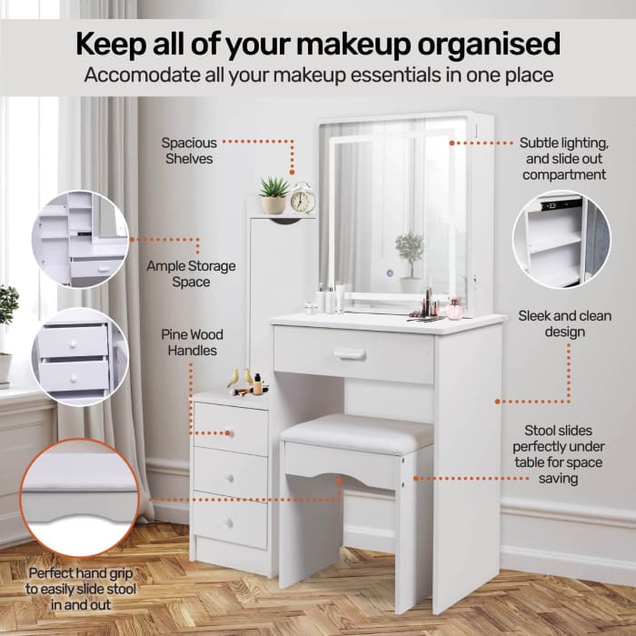 Home Master Dressing Table Set & Stool Touch Sensor Mirror