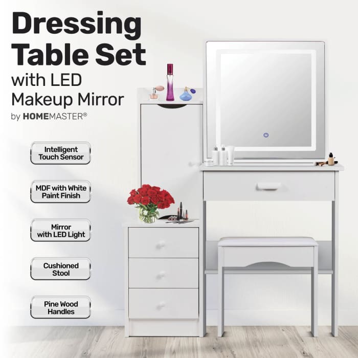 Home Master Dressing Table Set & Stool Touch Sensor Mirror