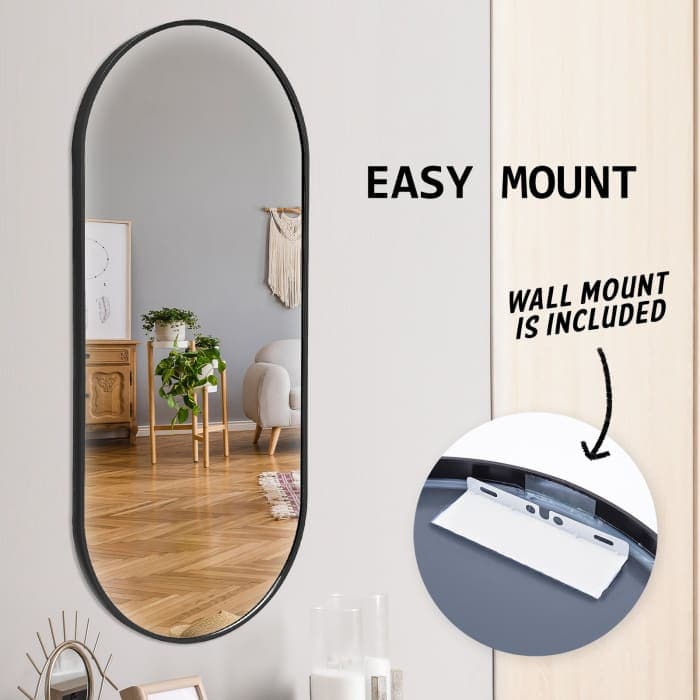 La Bella Black Wall Mirror Oval Aluminum Frame Makeup Decor