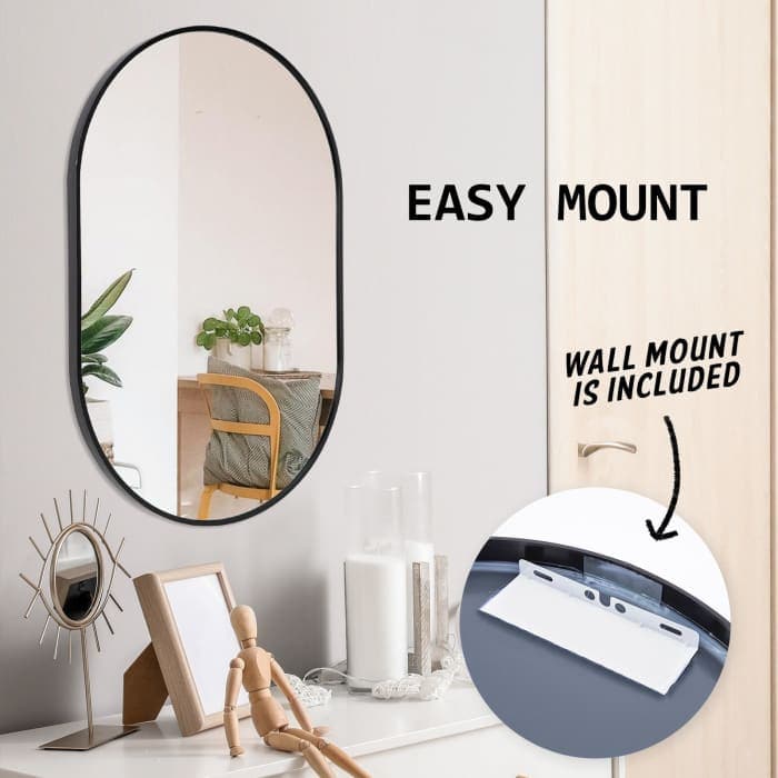 La Bella Black Wall Mirror Oval Aluminum Frame Makeup Decor