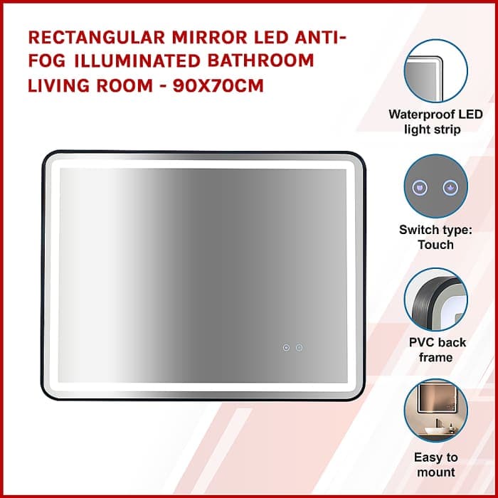 Rectangular Makeup Mirror Led Anti - fog 90x70cm - Home &