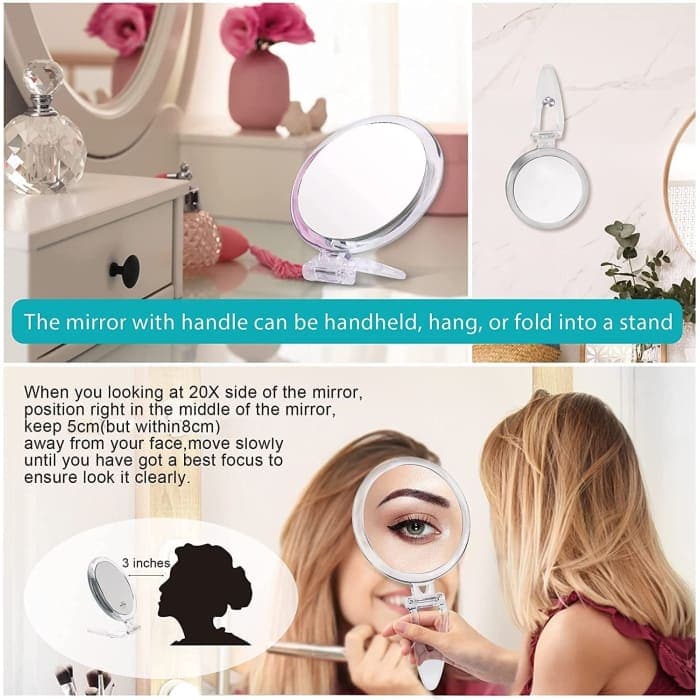 20x Magnifying Hand Mirror Two Sided Use For Makeup