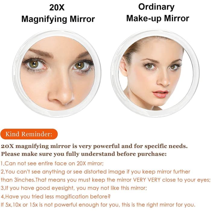 20x Magnifying Hand Mirror With Suction Cups Use For Makeup