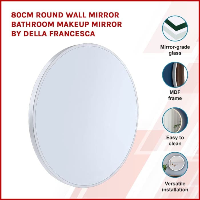 80cm Round Wall Mirror Bathroom Makeup Mirror By Della