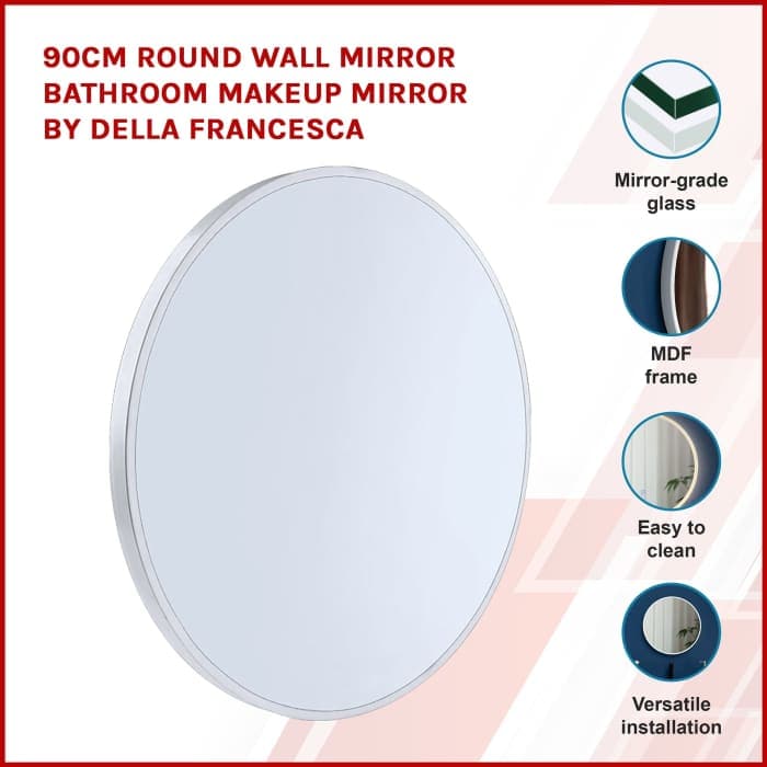 90cm Round Wall Mirror Bathroom Makeup Mirror By Della