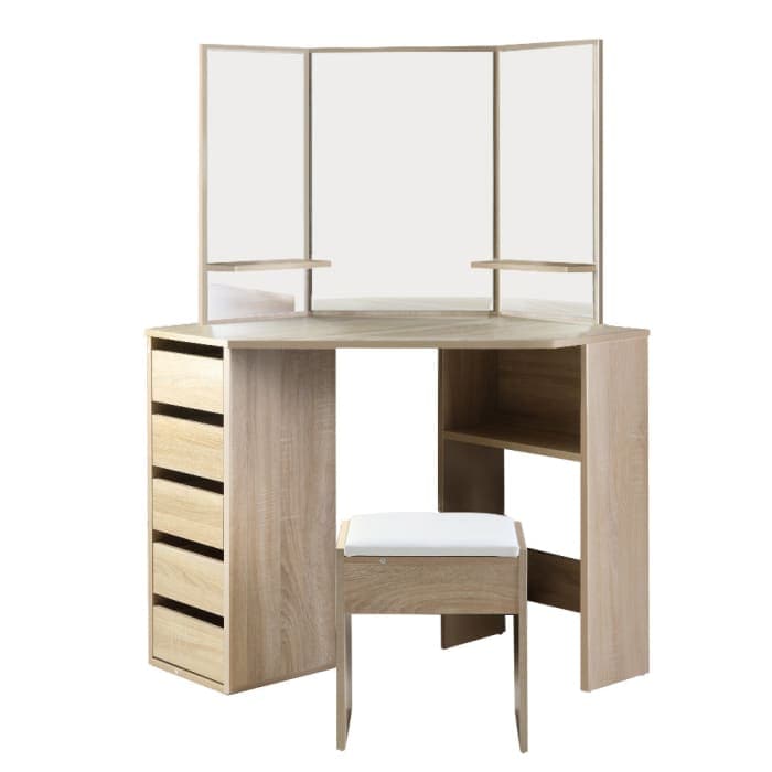 Artiss Corner Dressing Table & Mirror Stool Set - Makeup