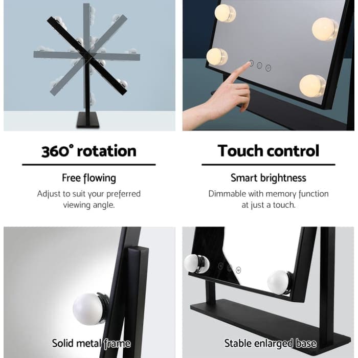 Embellir Led Standing Makeup Mirror - Black - Health &
