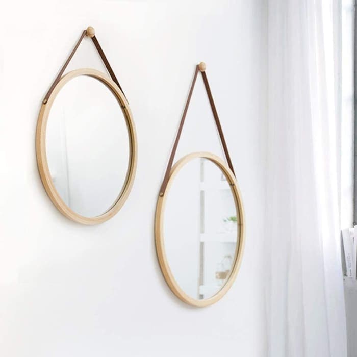 Hanging Round Wall Mirror 38 Cm - Solid Bamboo Frame