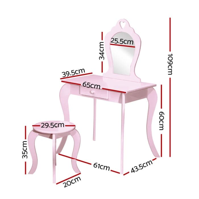 Keezi Pink Kids Vanity Dressing Table Stool Set Mirror