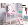 Keezi Pink Kids Vanity Dressing Table Stool Set Mirror