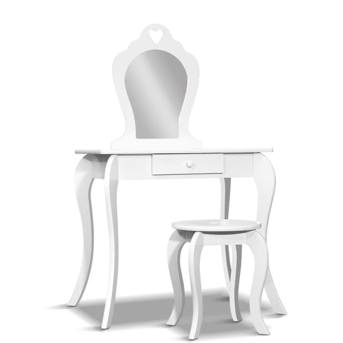 Keezi White Kids Vanity Dressing Table Stool Set Mirror