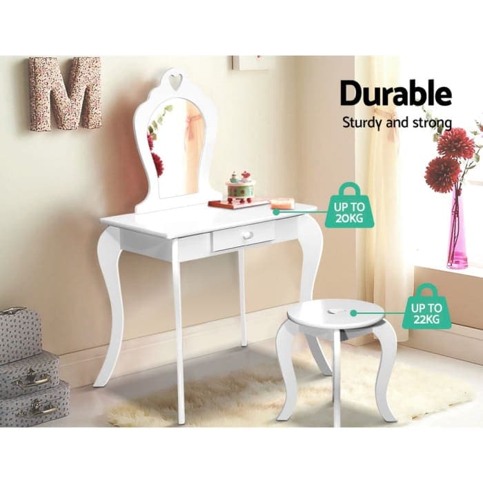 Keezi White Kids Vanity Dressing Table Stool Set Mirror