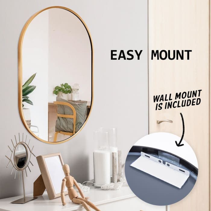 La Bella Gold Wall Mirror Oval Aluminum Frame Makeup Decor