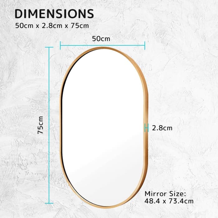 La Bella Gold Wall Mirror Oval Aluminum Frame Makeup Decor