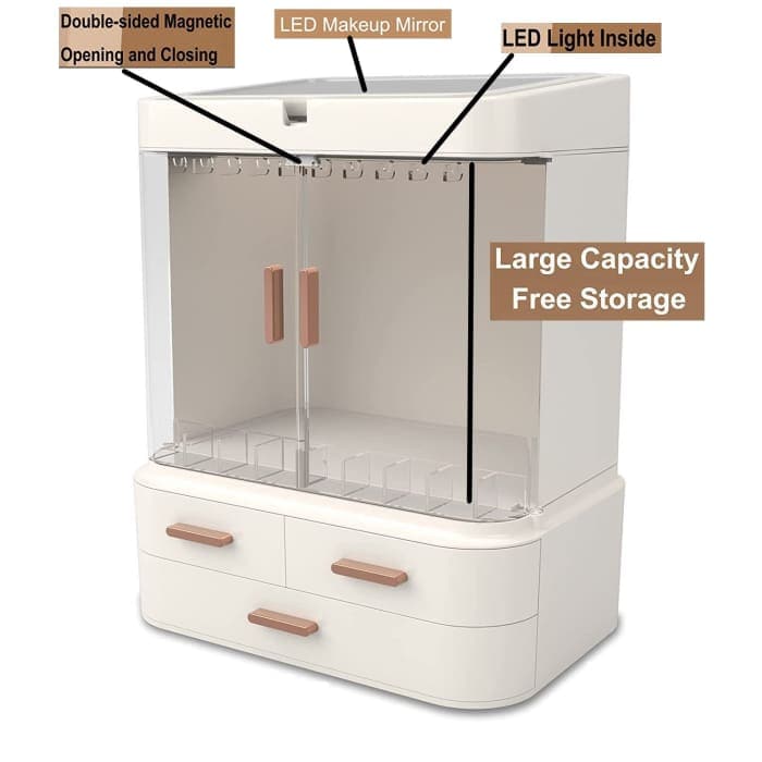 Led Makeup Organizer With Led Mirror And Jewelry Storage