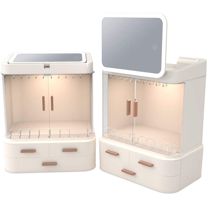 Led Makeup Organizer With Led Mirror And Jewelry Storage