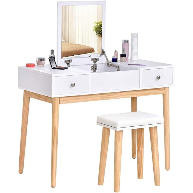 Princess White Dresser Table With Mirror Stool And Storage