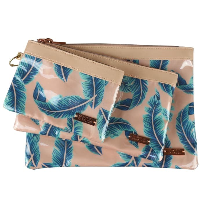 Set Of 3 Zip Cosmetic Pouches-peach Palm Leaves - Health &