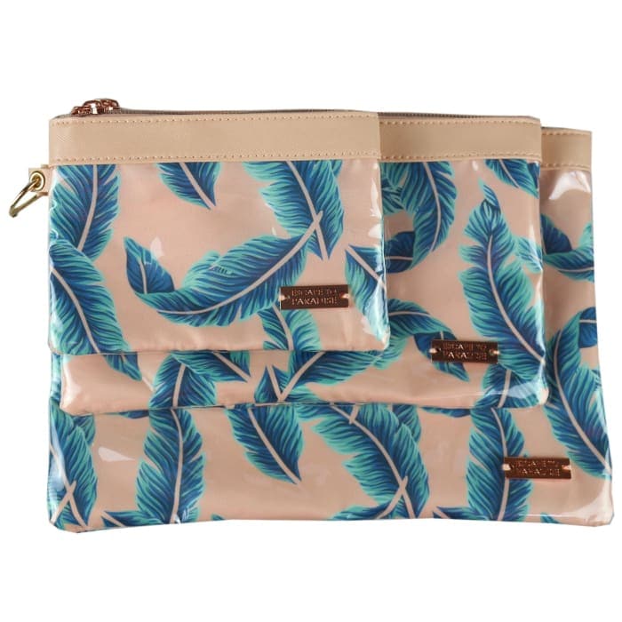 Set Of 3 Zip Cosmetic Pouches-peach Palm Leaves - Health &