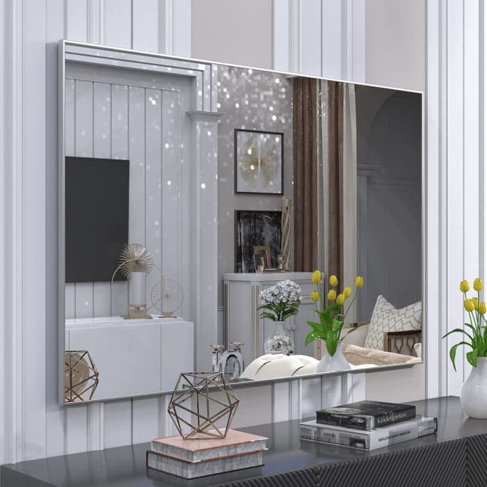 Silver Wall-mounted Mirror To Hang Horizontal Or Vertical