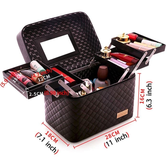 Travel Mirror Cosmetic Bag Foldable Tray Portable Makeup