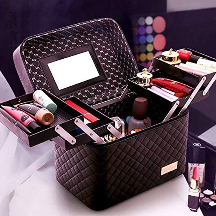 Travel Mirror Cosmetic Bag Foldable Tray Portable Makeup